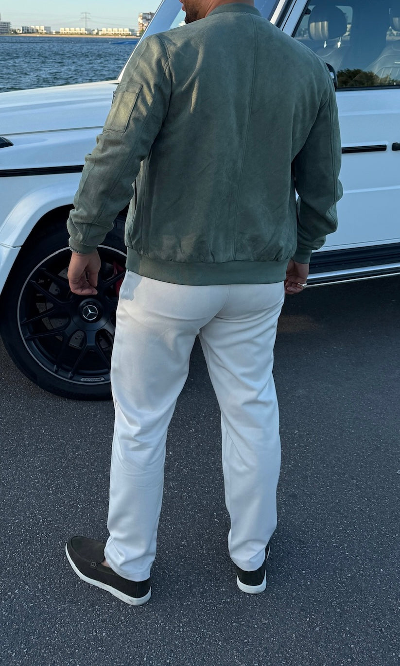 GREEN - 'THE ARZANO BOMBER' - SUEDE LOOK BOMBER JACKET