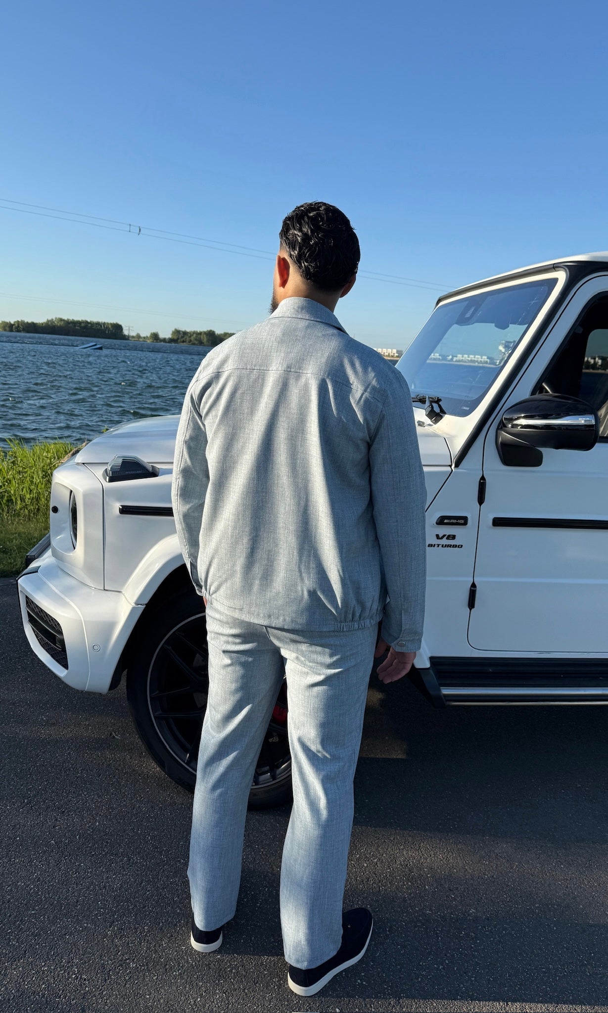 LIGHT BLUE - 'THE MARCEAU SET' - LINNEN LOOK PANTALON + JACKET SET
