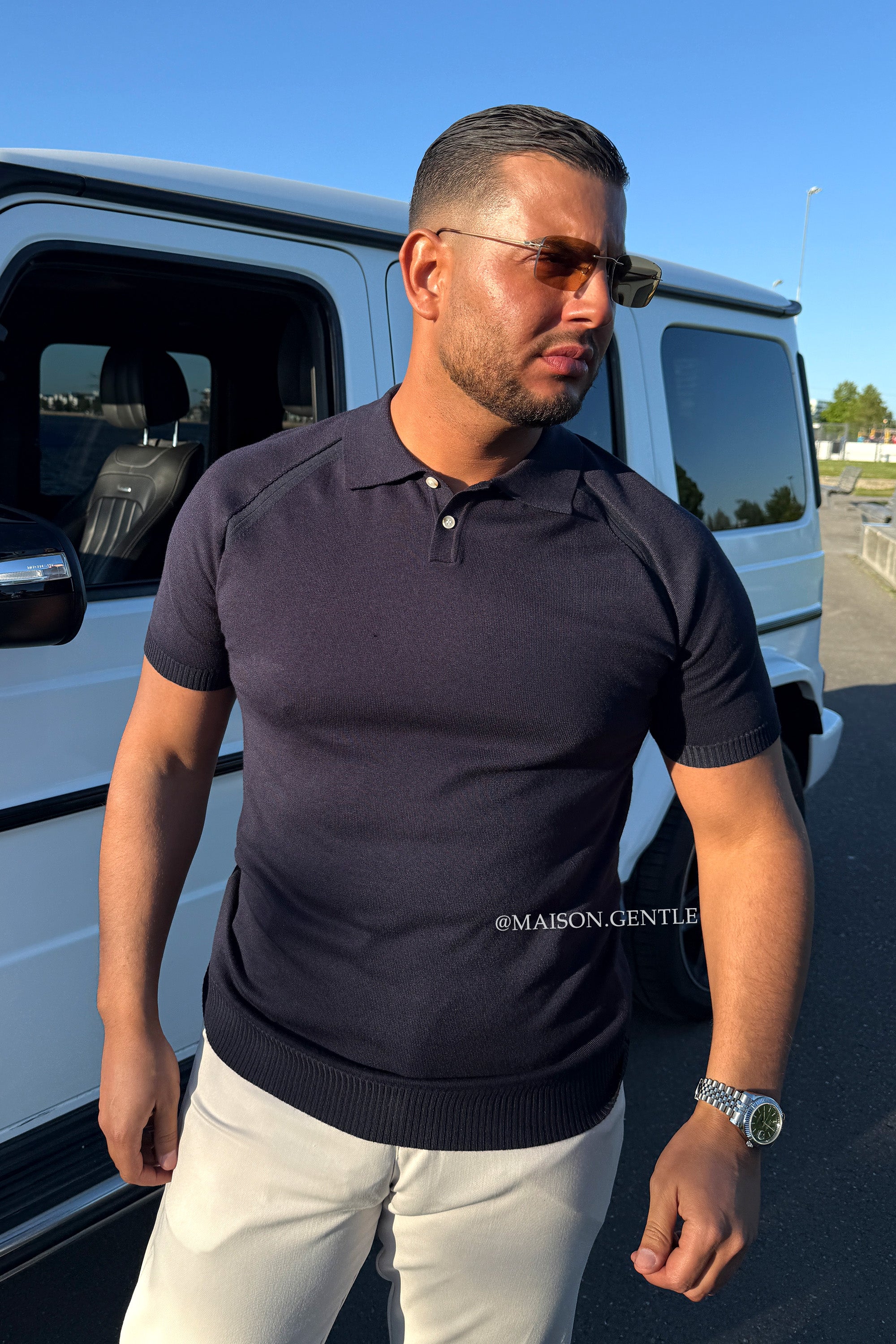 NAVY BLUE - 'MONTEBELLO POLO' - KNITTED POLO SHIRT