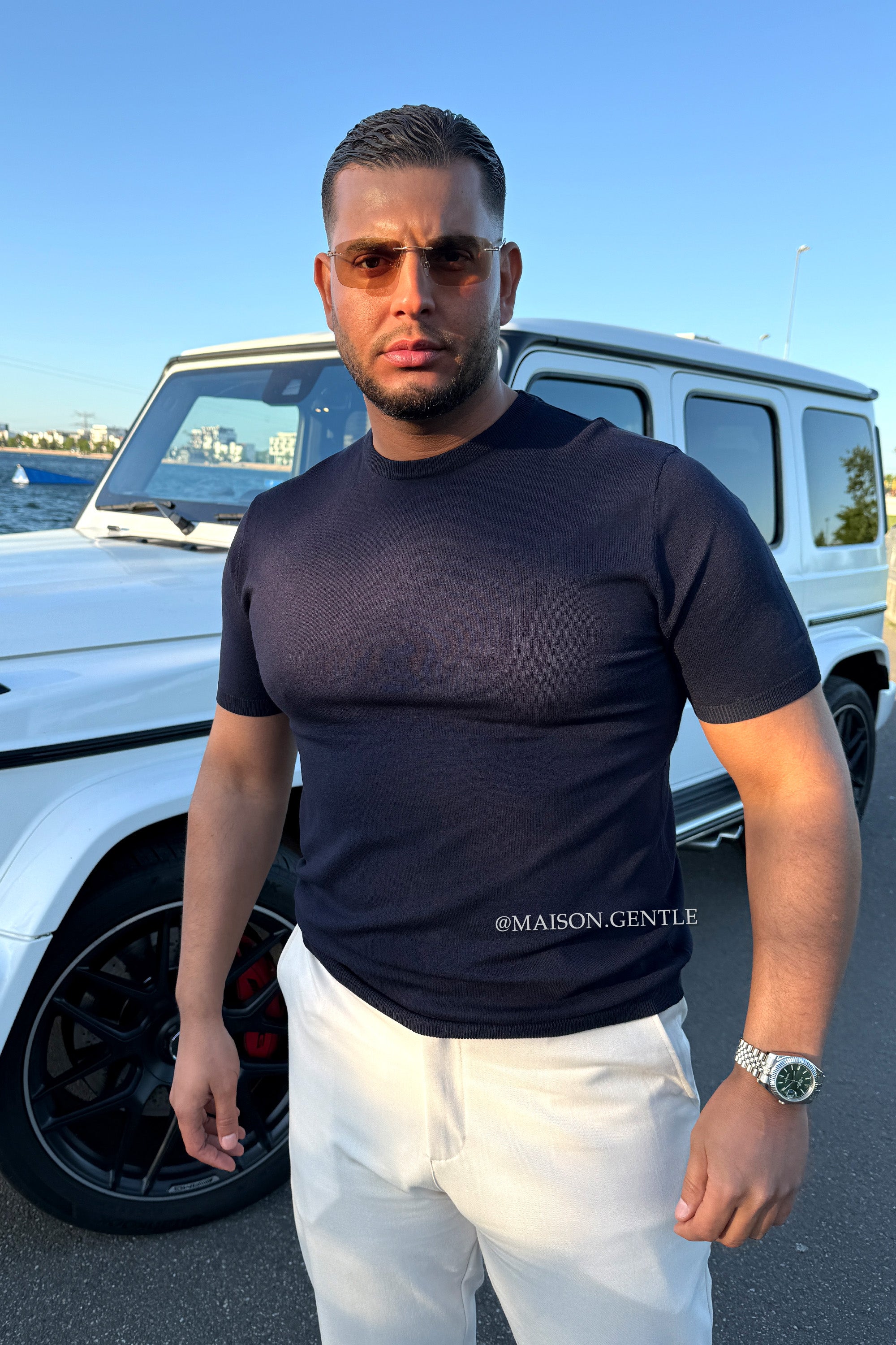 NAVY BLUE- 'THE VALMONT SHIRT' - PERFECT KNITTED ROUND NECK TOP