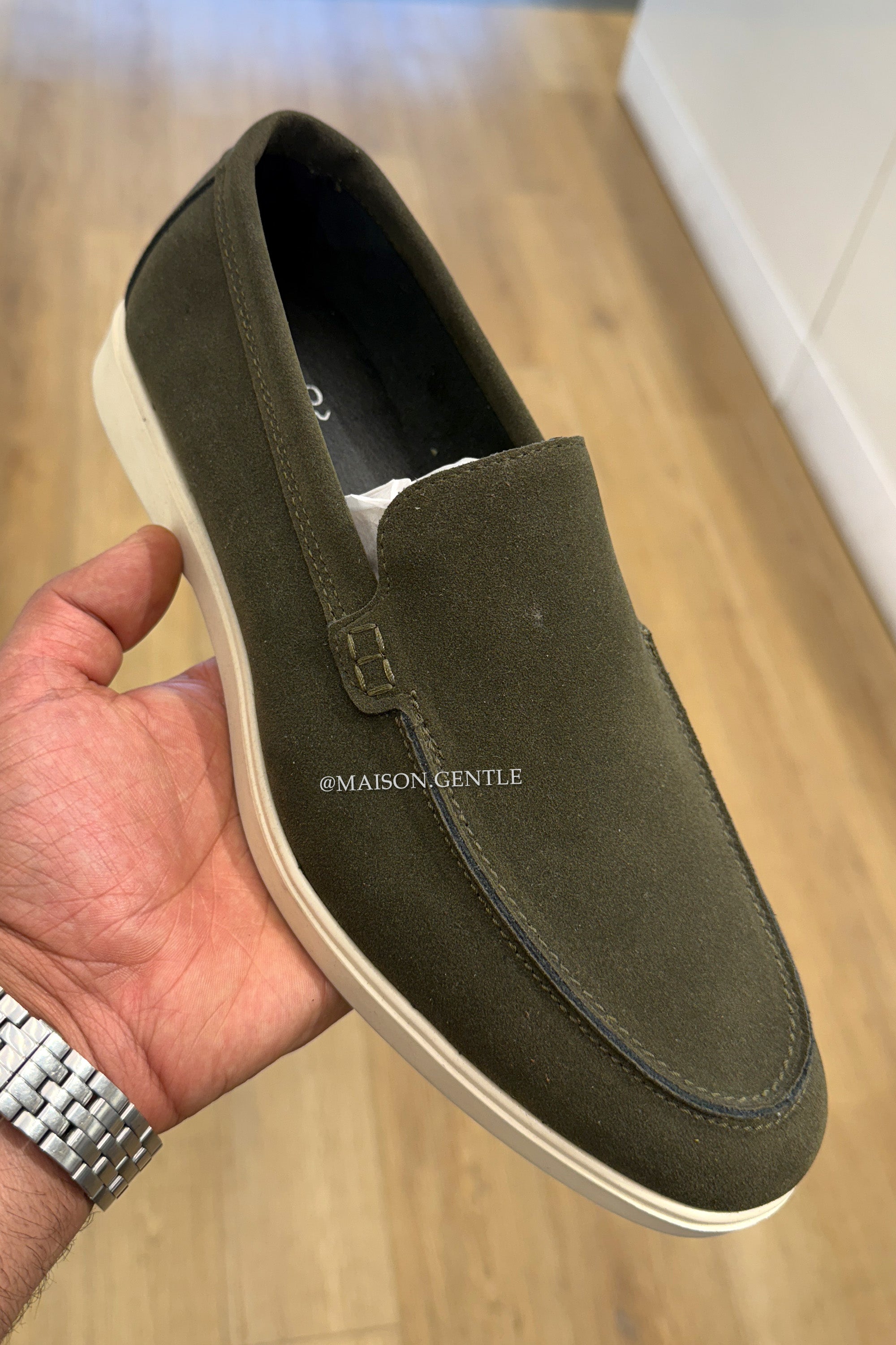 OLIVE GREEN - 'MODENA LOAFERS' - PERFECT SUEDE LOOK LOAFERS INSTAPPERS