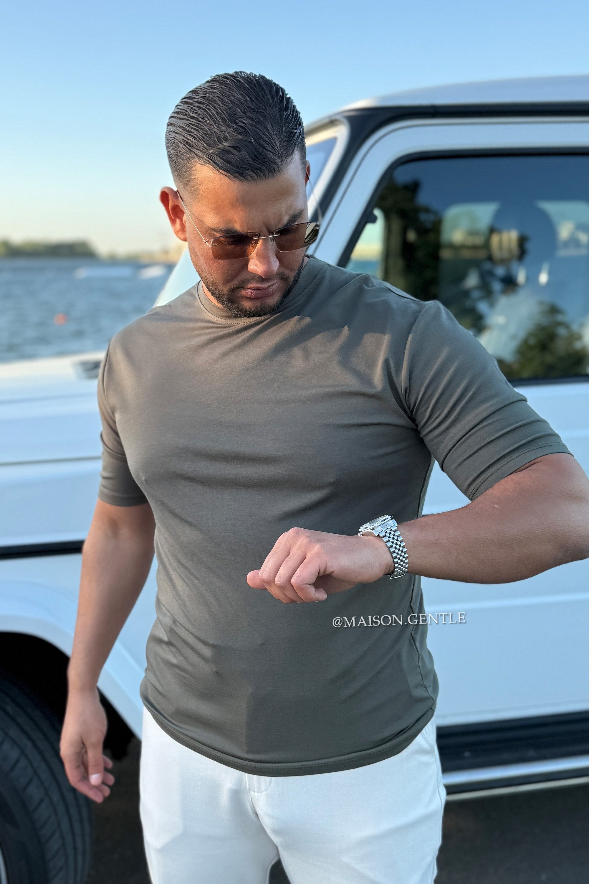 OLIVE GREEN - 'THE MILANO SHIRT' - LUXE GLANS STRETCH TEE