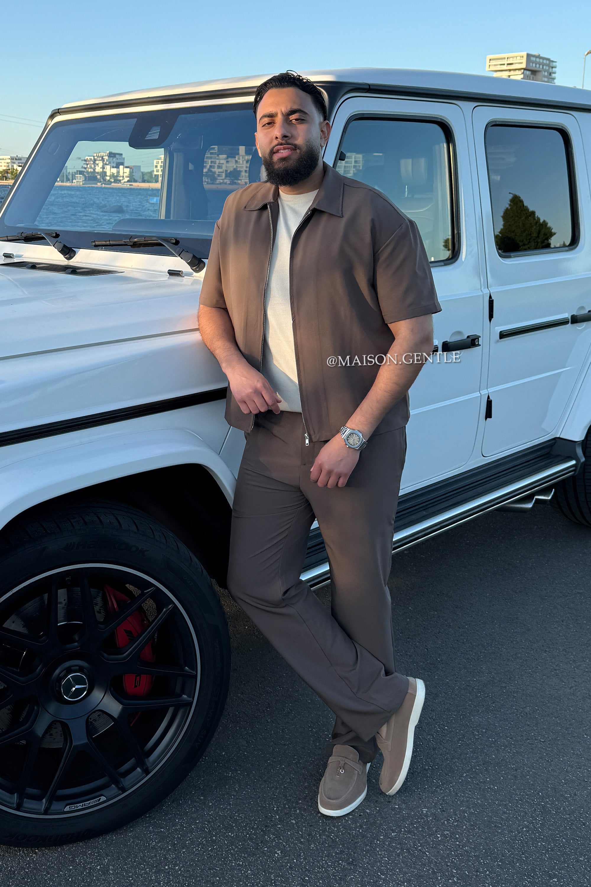 TAUPE - 'CAPRI TECH SET LONG' - OVERSIZED LONG SLEEVE SHIRT + PANTALON TECH SET