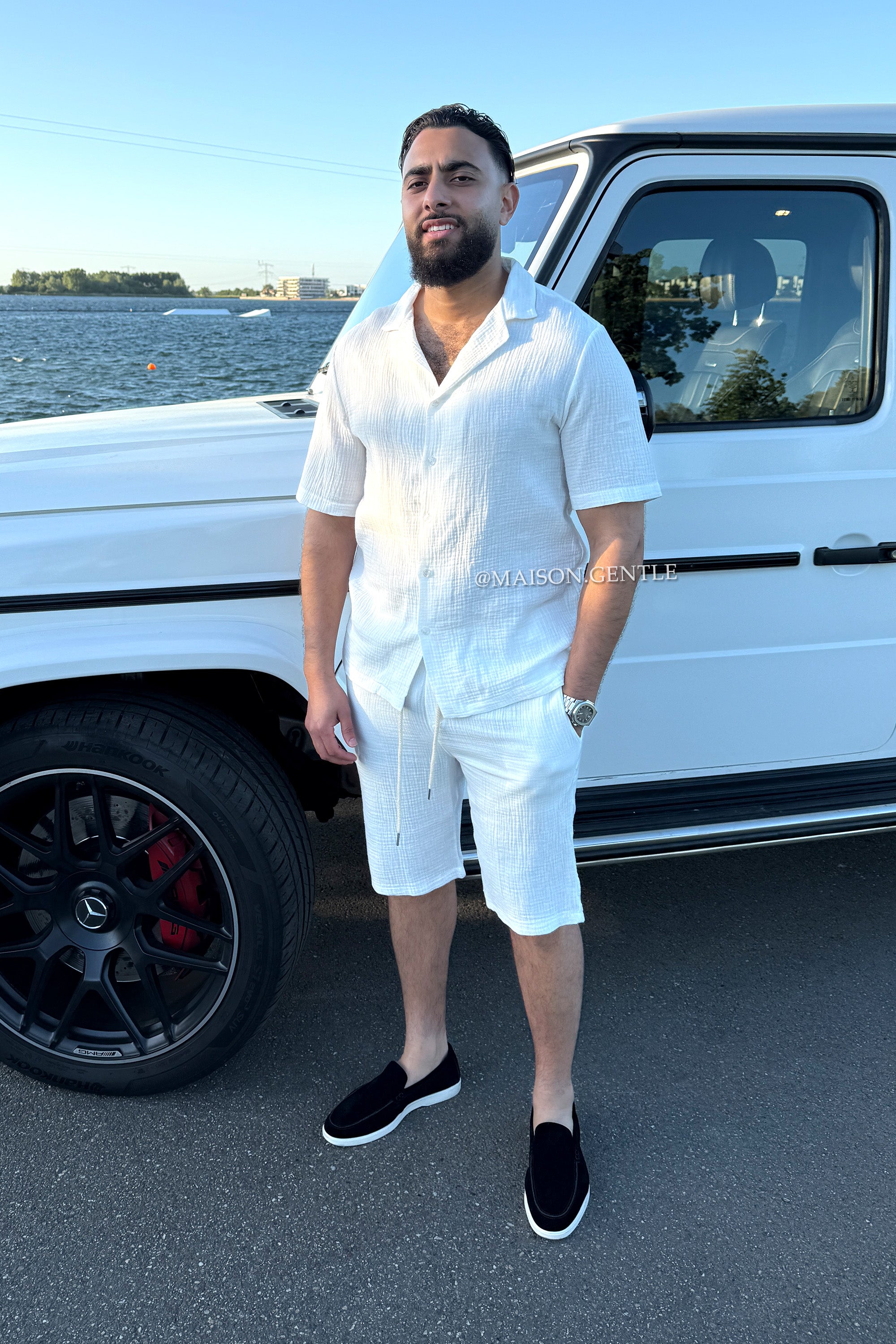 WHITE - 'THE MOESSELINO SET' - MOESSELINE COTTON SHIRT + SHORT SET